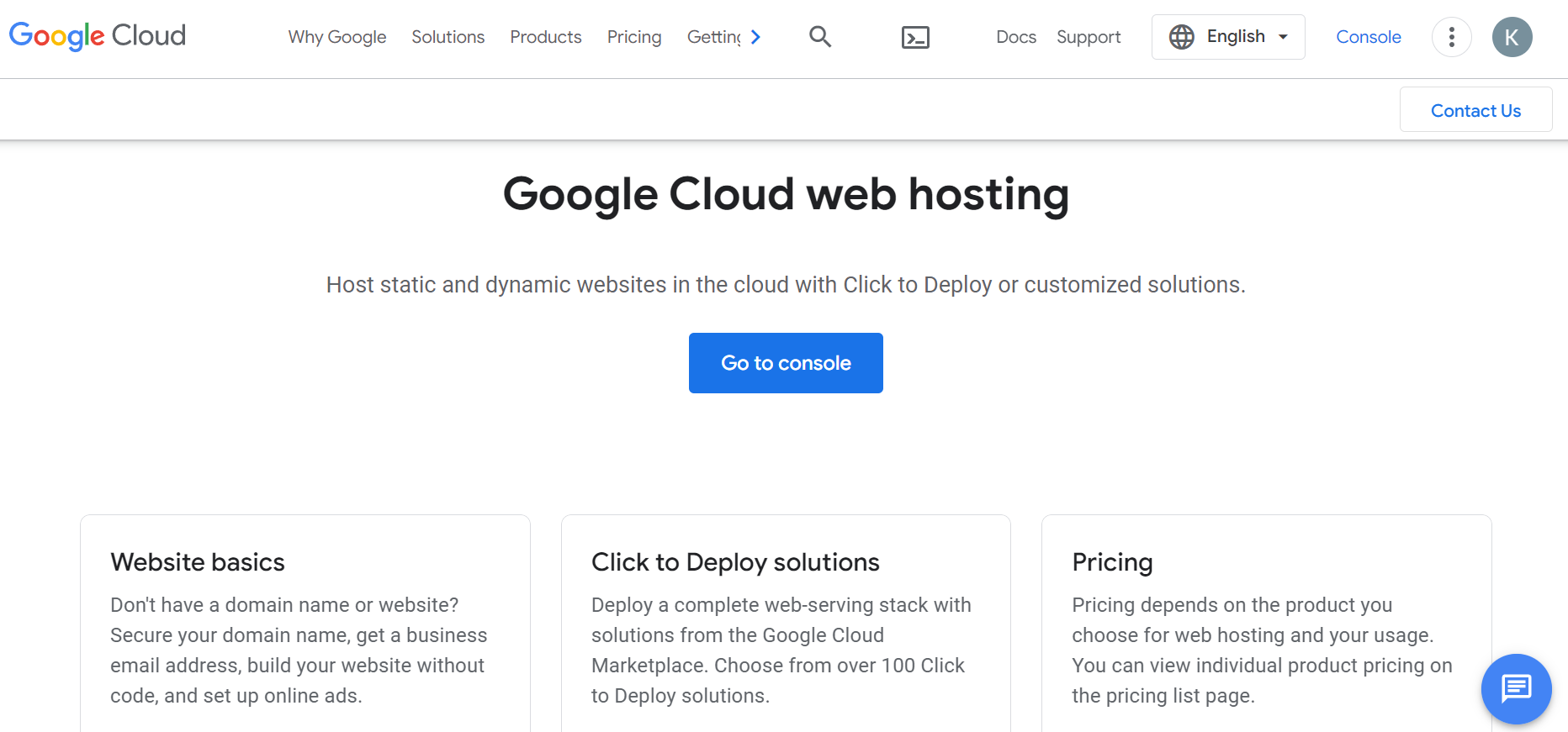 Alojamiento web en la nube de Google