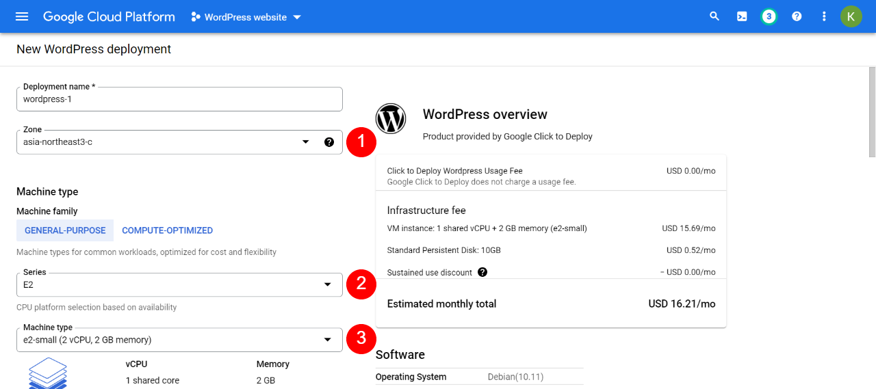 Configuración de una implementación de WordPress en Google Cloud.