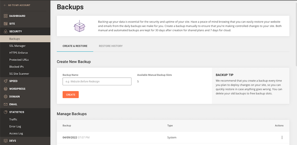 outils de site siteground