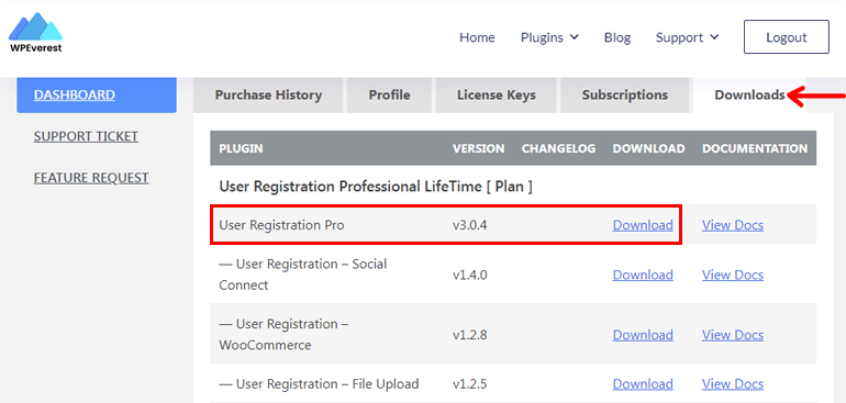 Unduh Tab Pendaftaran Pengguna Pro