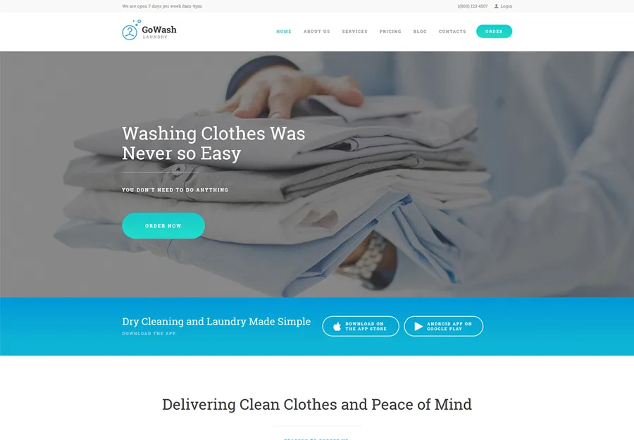 GoWash | Motyw WordPress na temat pralni chemicznej i pralni