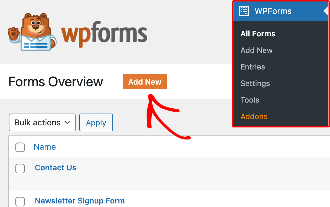 새 양식 WPForms 추가