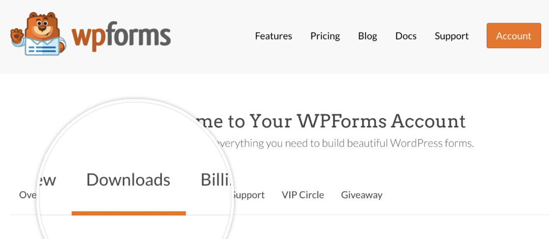 WPFormsのダウンロードタブ