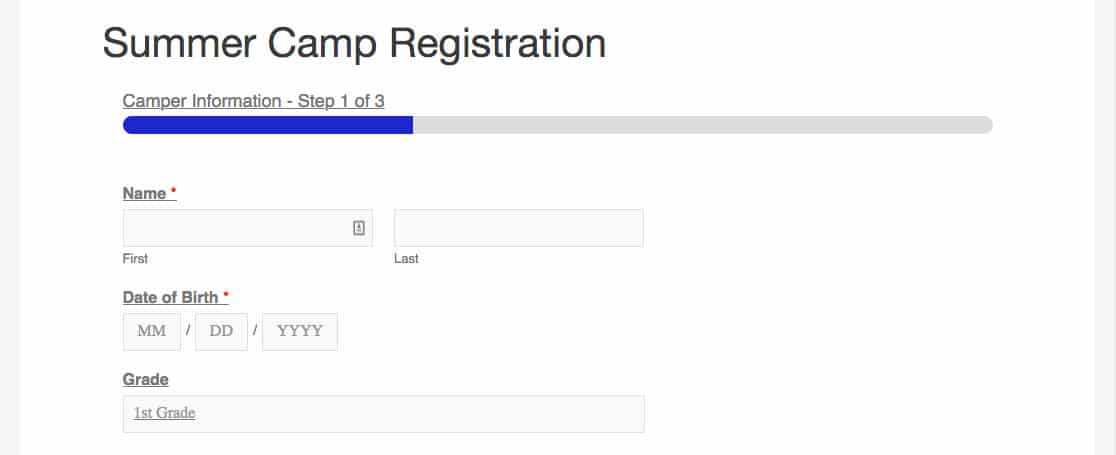 Une image de la barre d'indicateur de progression sur WPForms