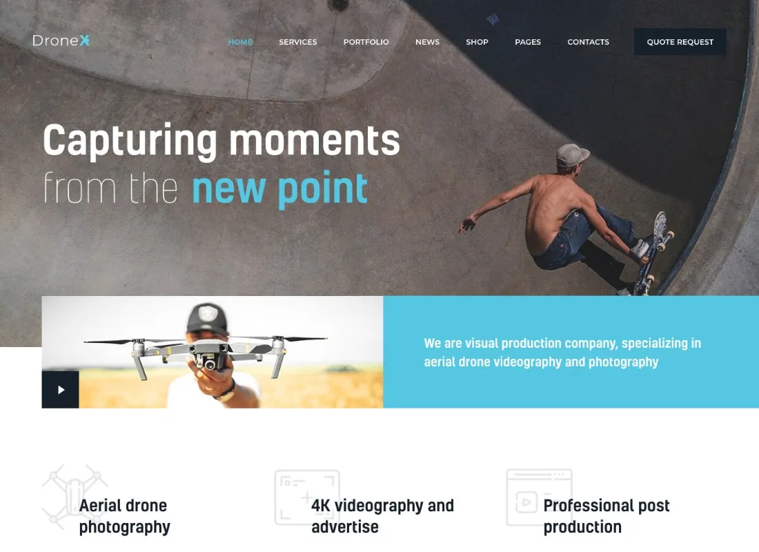 DroneX | Motyw WordPress Fotografia lotnicza i wideo