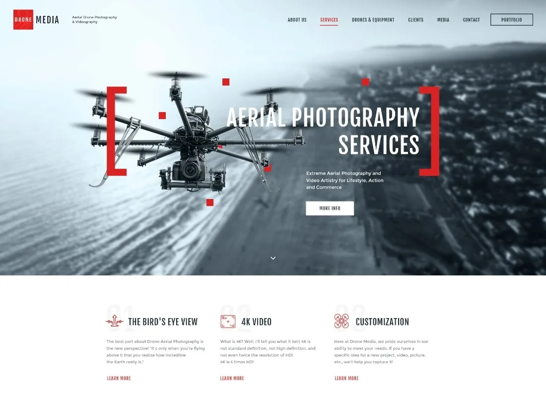 Drone Media | Fotografia lotnicza i filmowanie Motyw WordPress + Elementor