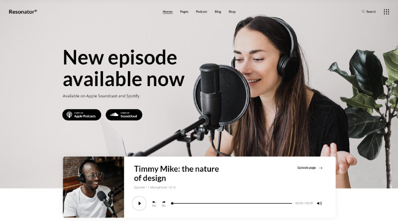 10+ najbardziej intrygujących przykładów witryn z podcastami 16 Resonator WordPress Theme