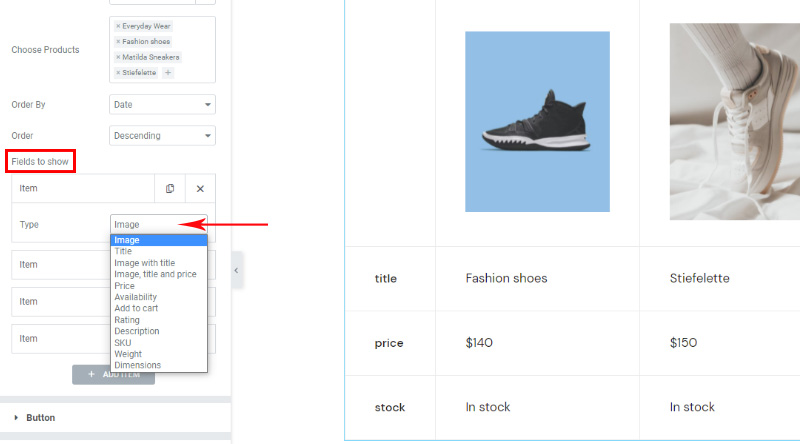 Como adicionar o elemento de comparação de produtos WooCommerce ao seu site facilmente 8 Fields to show