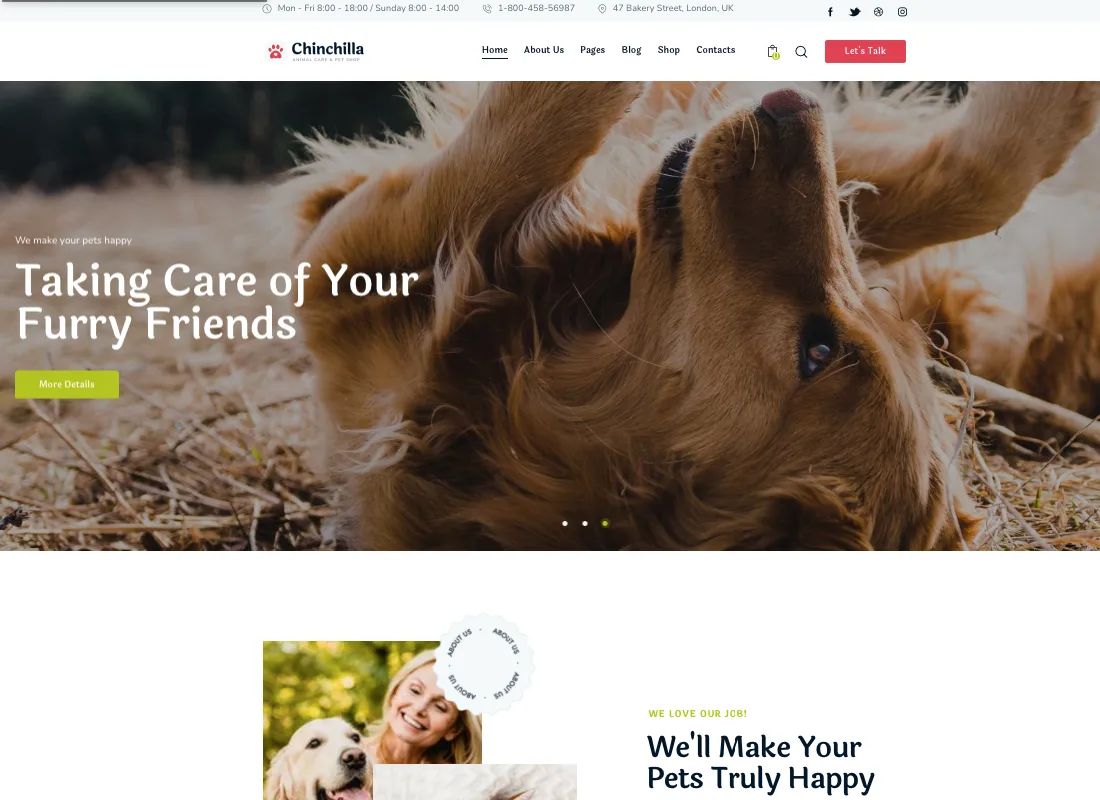 Chinchilla - 動物護理和寵物店 WordPress 主題