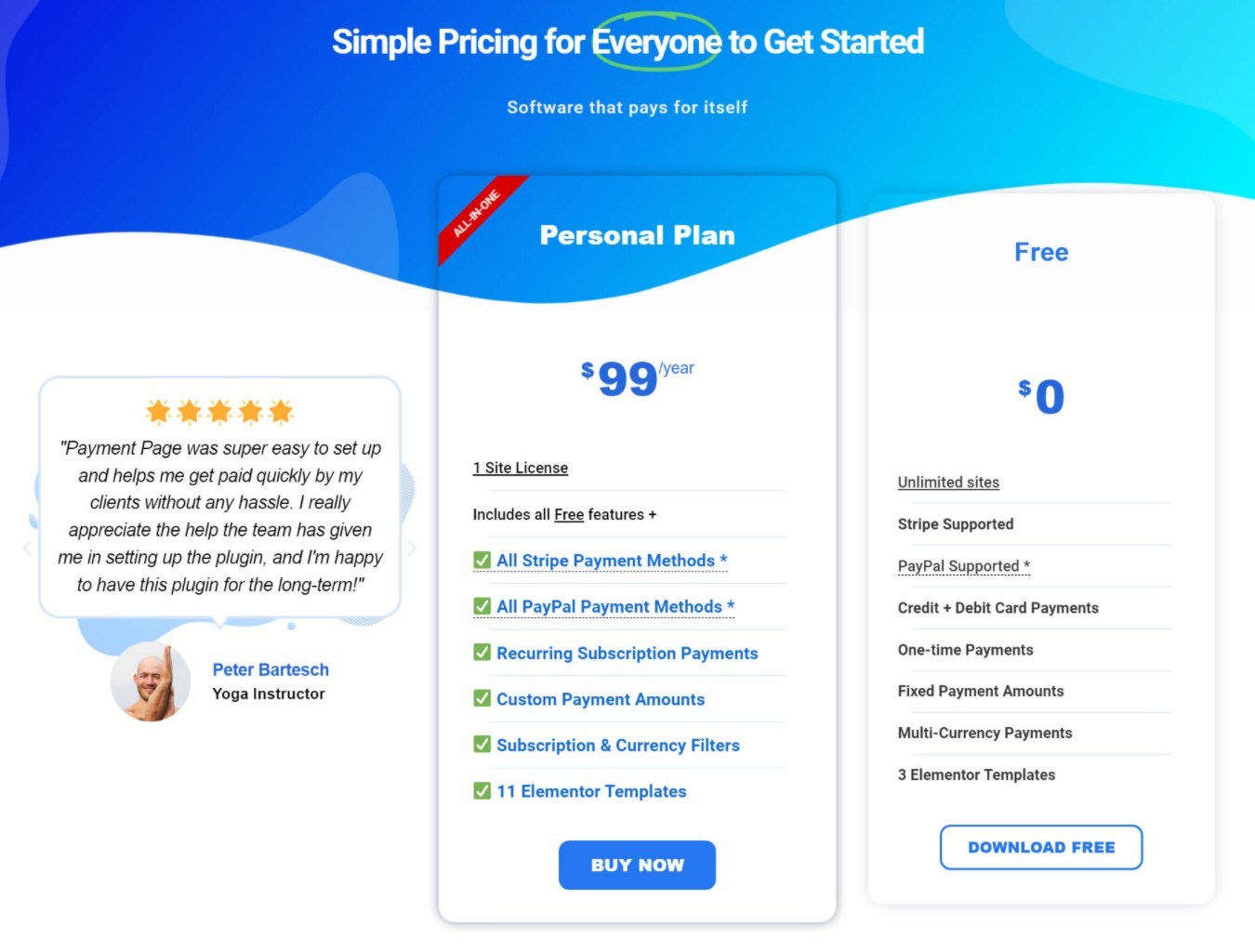 付款页面定价与 WP Simple Pay