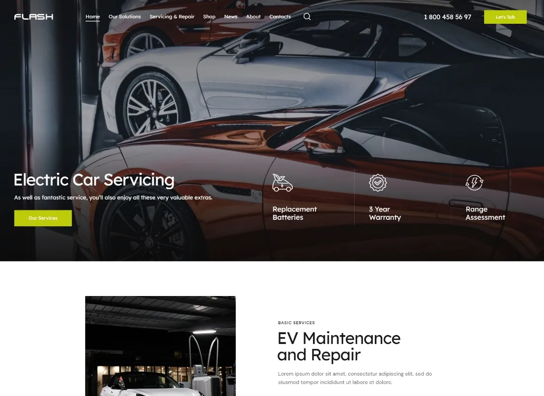 Flash | Motyw WordPress Dostawca samochodów elektrycznych i stacja ładowania