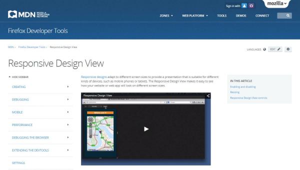 Firefox Responsywny tryb projektowania