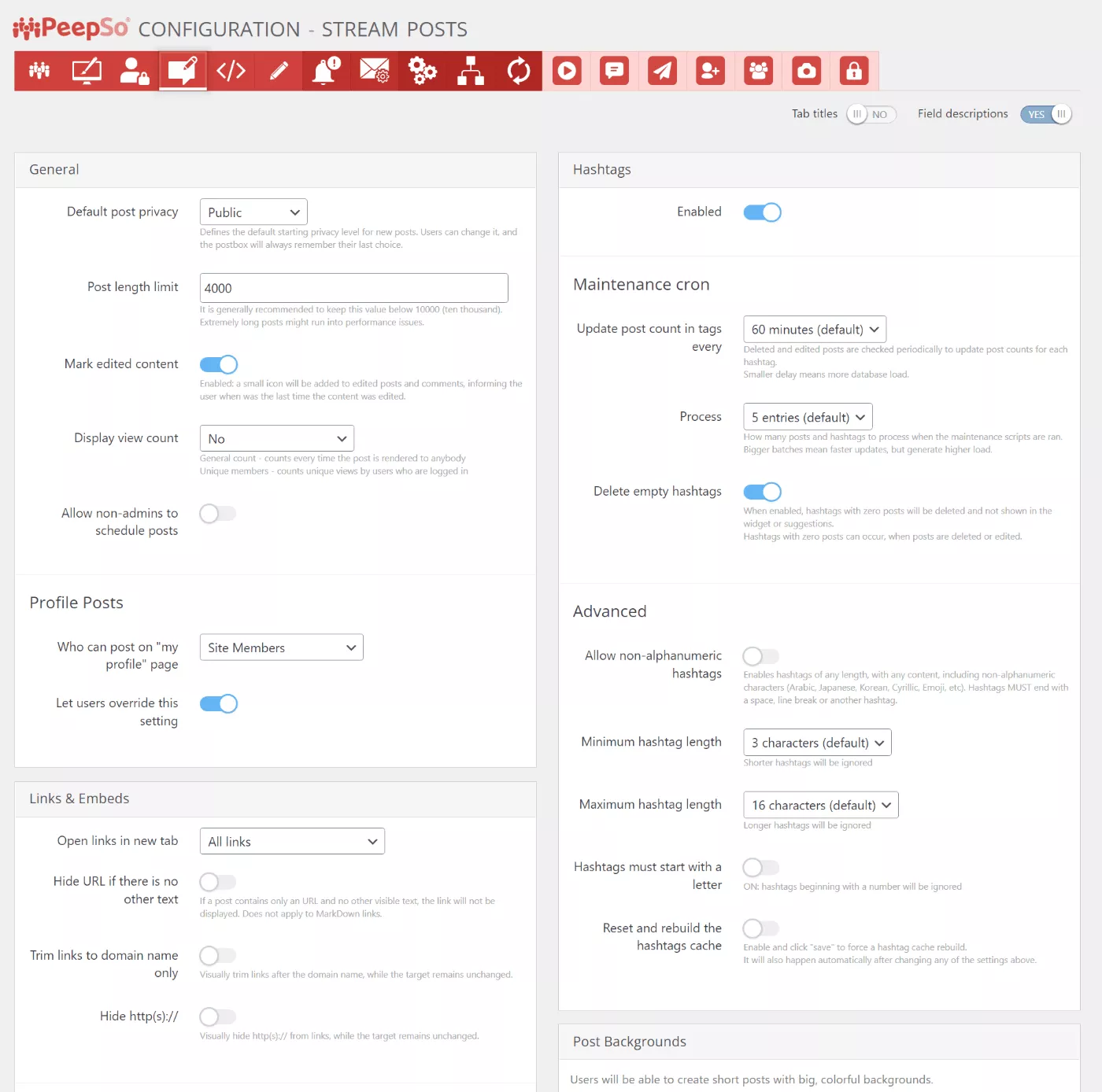 Impostazioni dei post in streaming