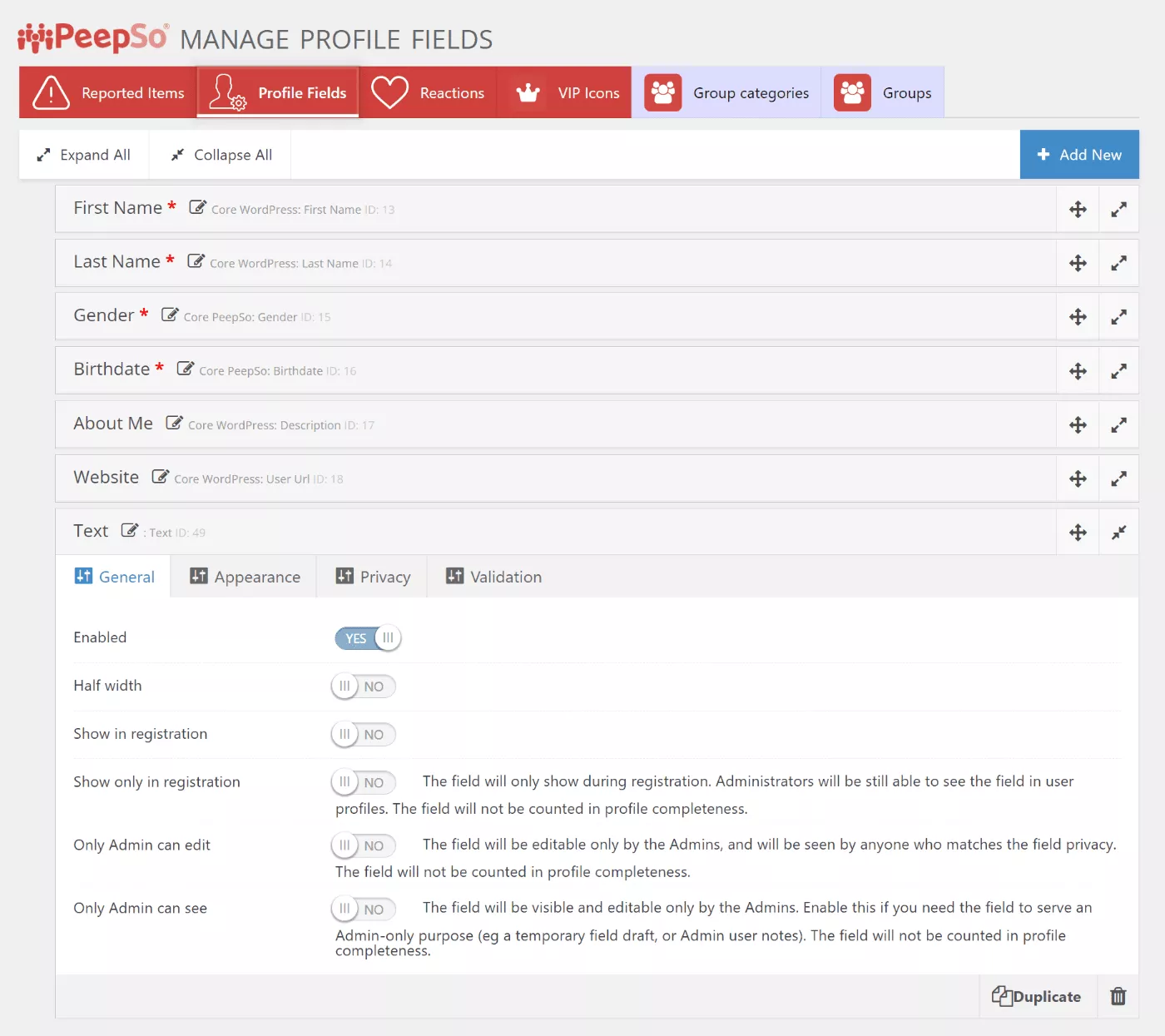 Modifica dei campi del profilo