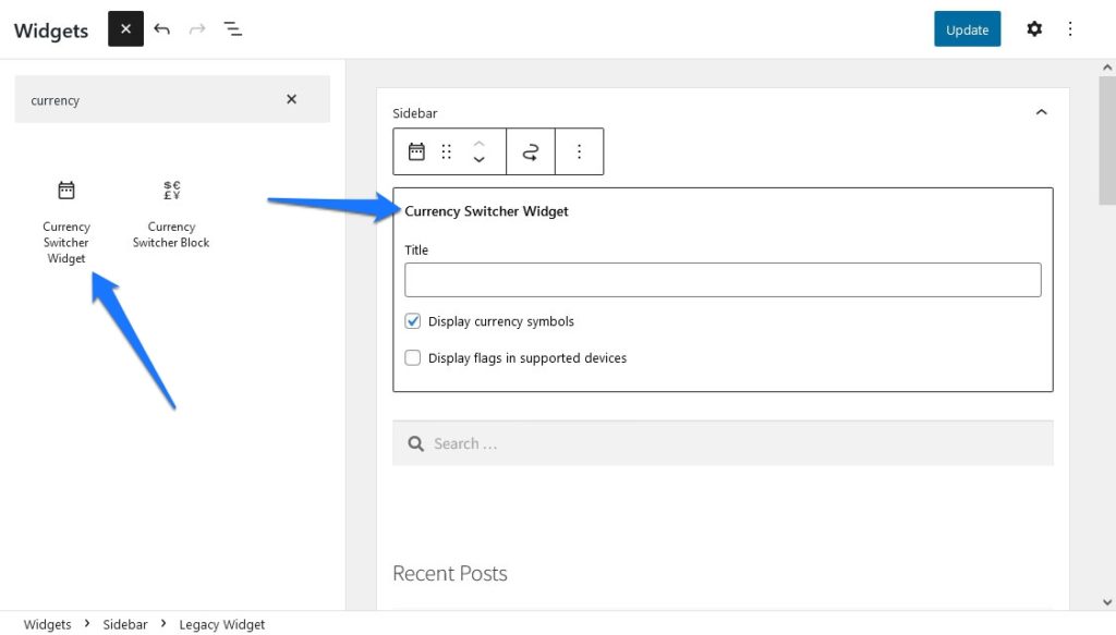 ajouter un widget de changement de devise woocommerce