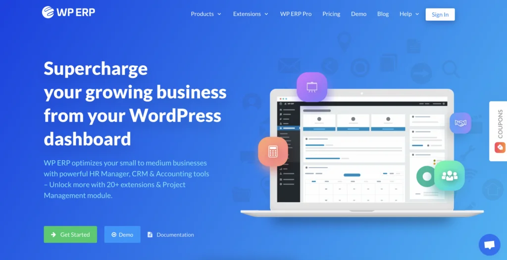 Captura de pantalla del sitio web de WP-ERP