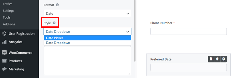 Datumsstile WordPress-Formular mit Date Time Picker-Kalender
