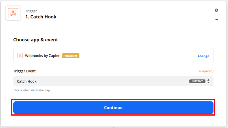 Przycisk Kontynuuj Zapier