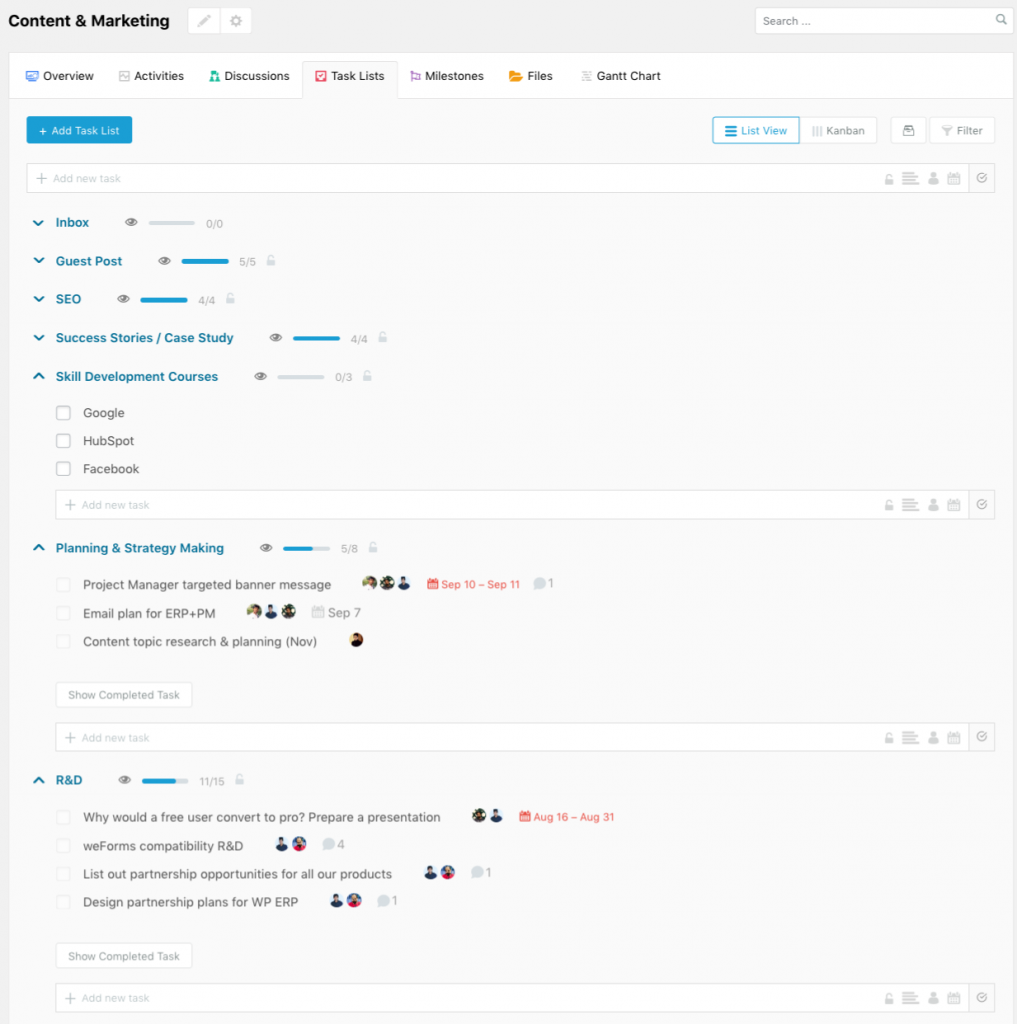 projets sur WP Chef de projet