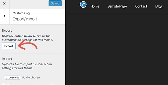 exportcustomizersettings - SeedProd Export customizer settings
