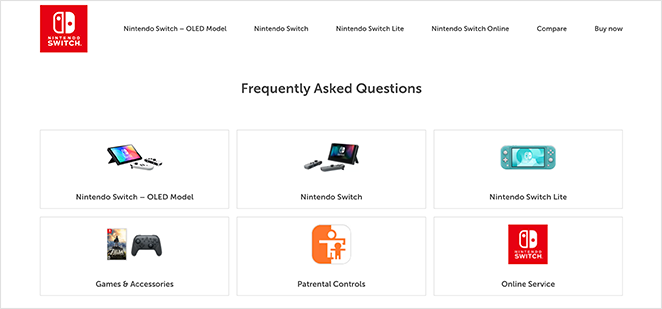 nintendo-switch-faq-page-example — SeedProd Nintendo switch faq page examples