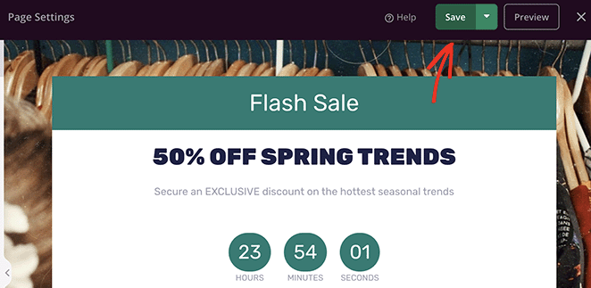 保存登陸頁面 - SeedProd Save your landing page with countdown timer