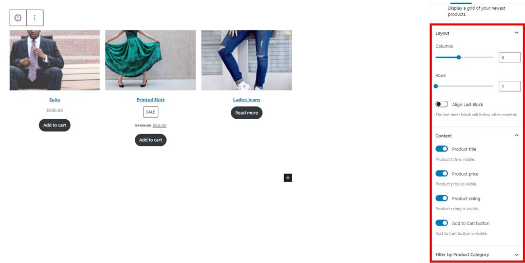 opções de bloco exibem novos produtos no woocommerce