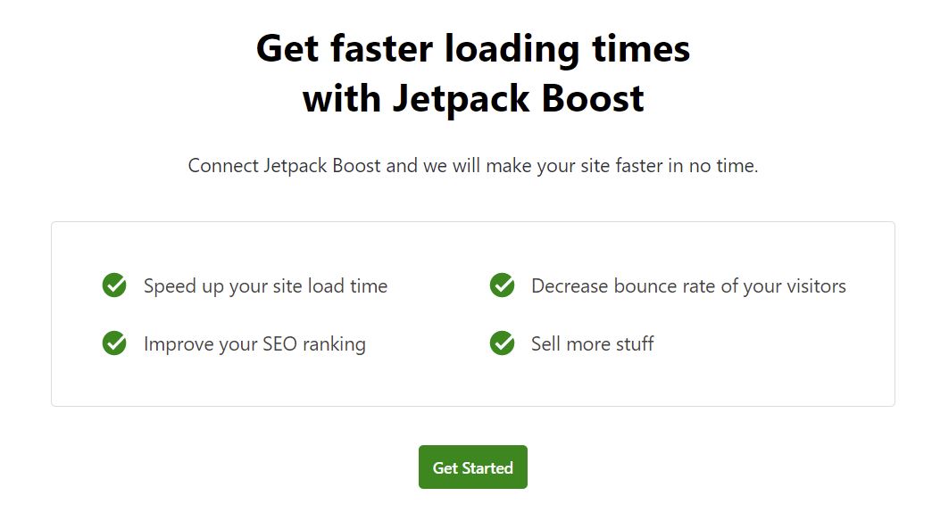 Jetpack Boost eklentisi karşılama ekranı