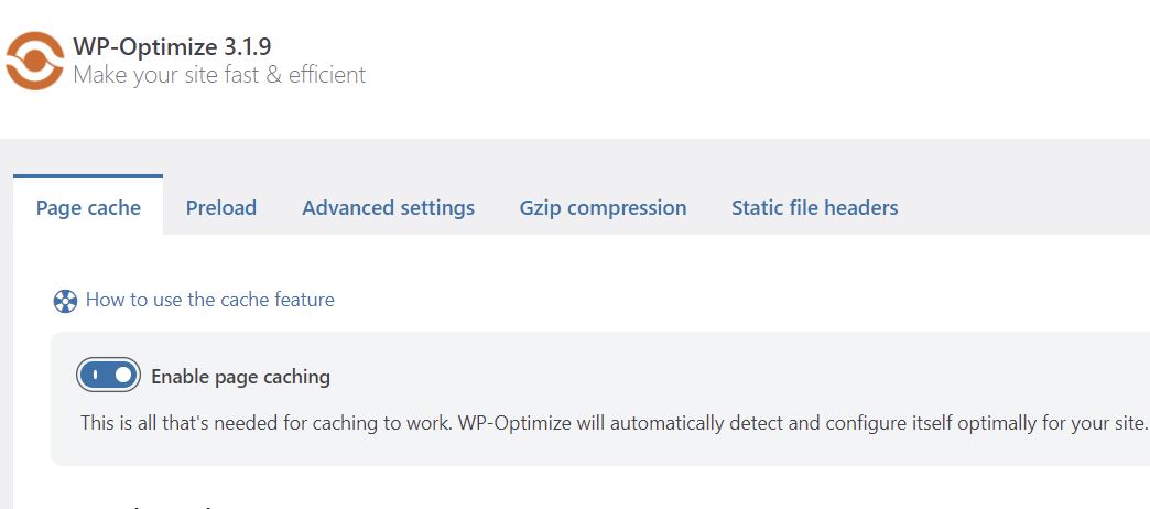 WP-Optimize'da Önbelleğe Almayı Etkinleştir