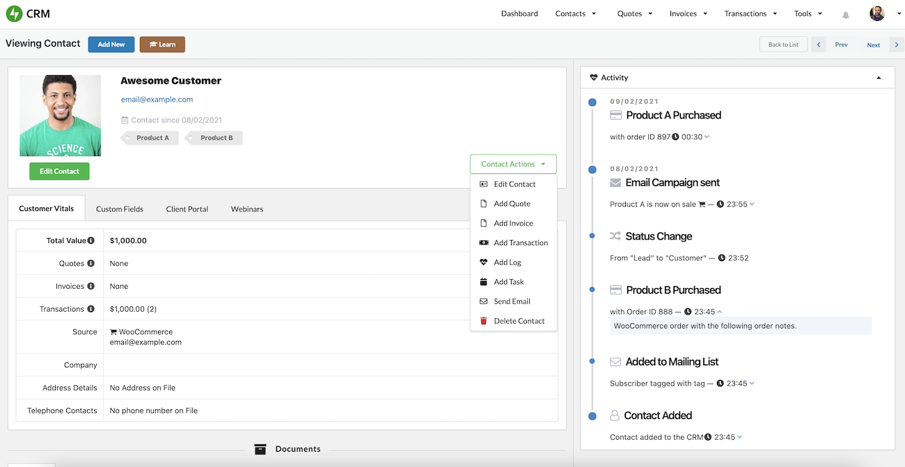 perfil de cliente en Jetpack CRM