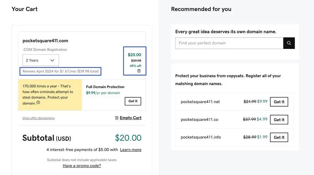 Preise für Godaddy
