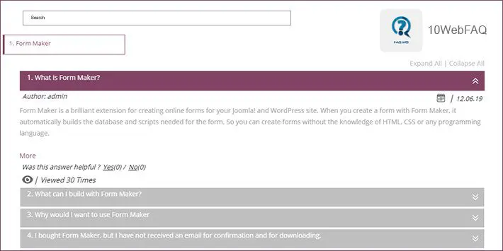10WebFAQ Plugin WordPress