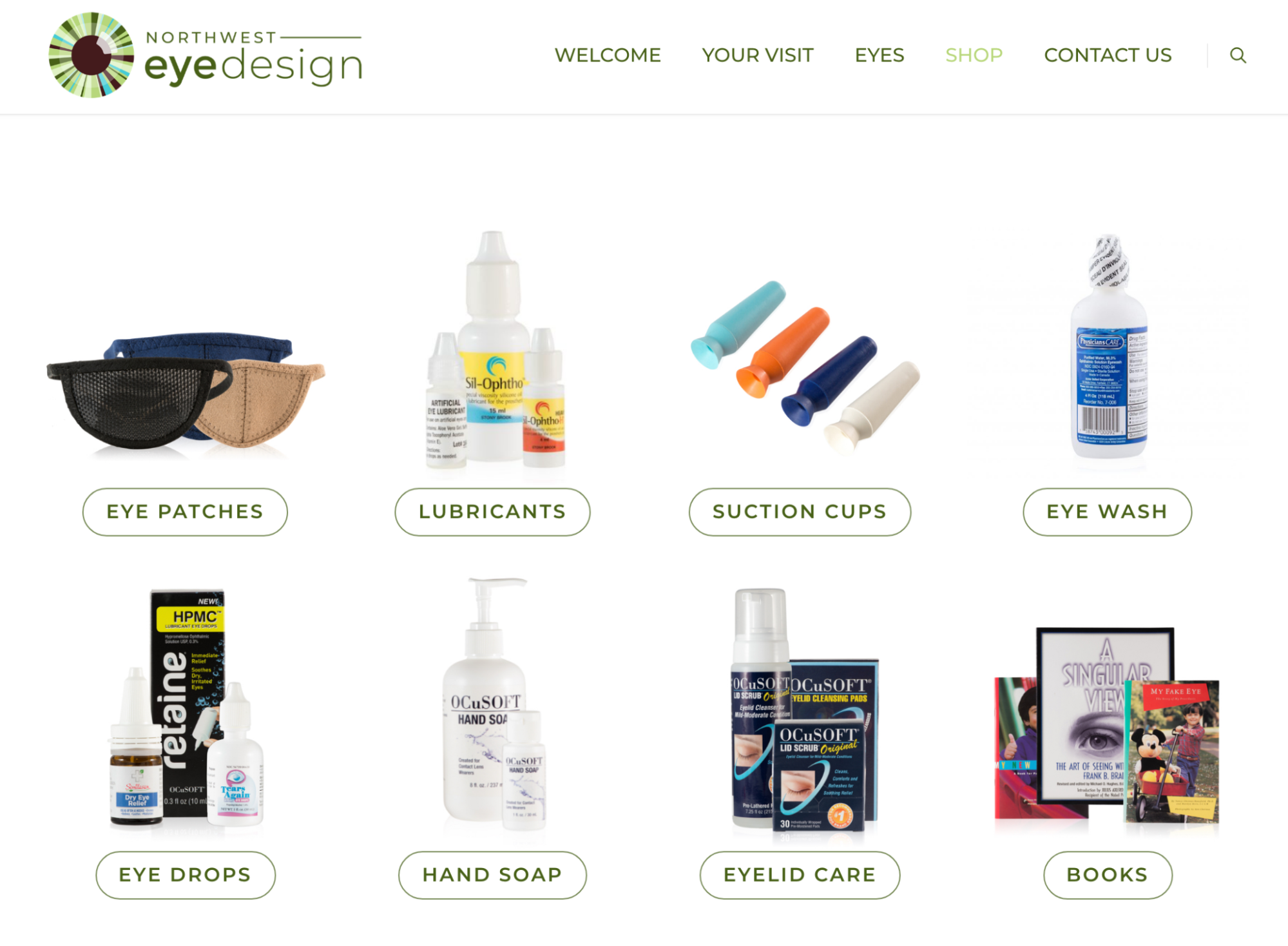 Produkte, die auf der Website von Northwest Eye Design aufgeführt sind