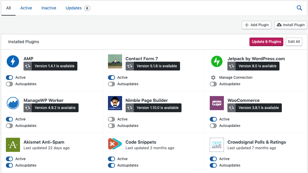 Liste der Plugins mit verfügbaren Autoupdates