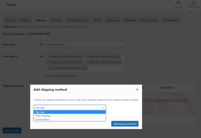 添加 WooCommerce 运输方式