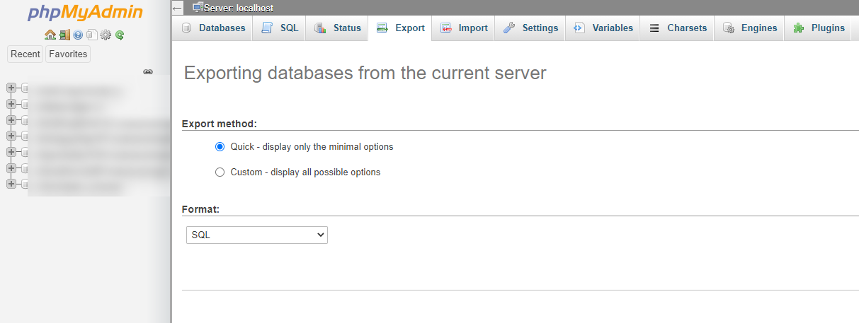 การส่งออกฐานข้อมูลจาก phpMyAdmin