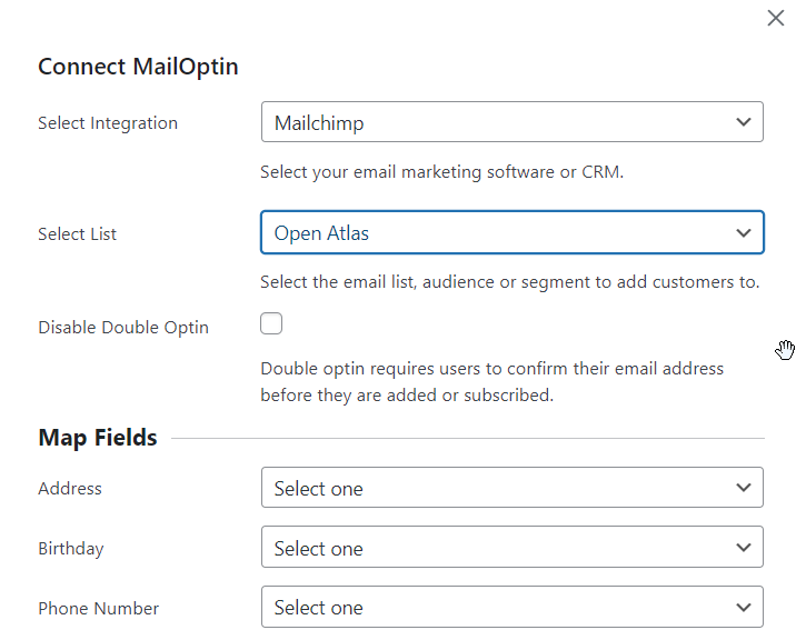 configuração mailoptin na categoria do produto