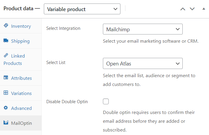configuração mailoptin em um único produto