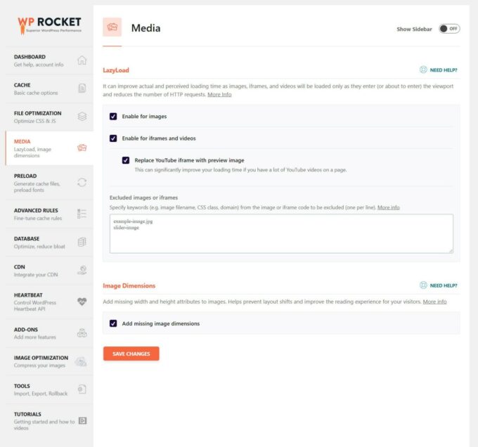 WP Rocket 媒体优化选项