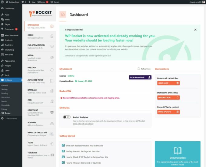 WP Rocket 全新安装欢迎消息