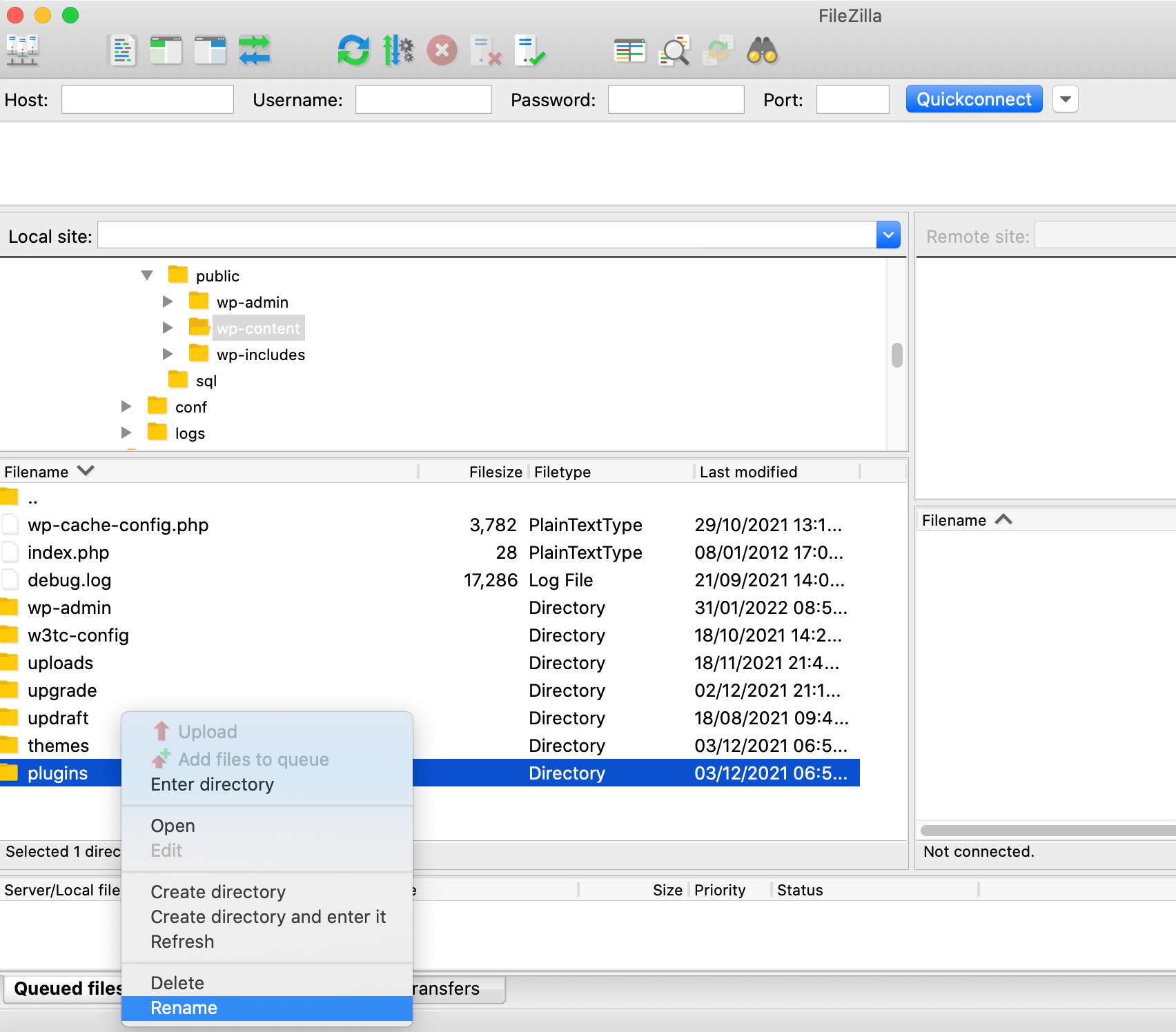 โฟลเดอร์ wp-content เข้าถึงได้ผ่าน FTP