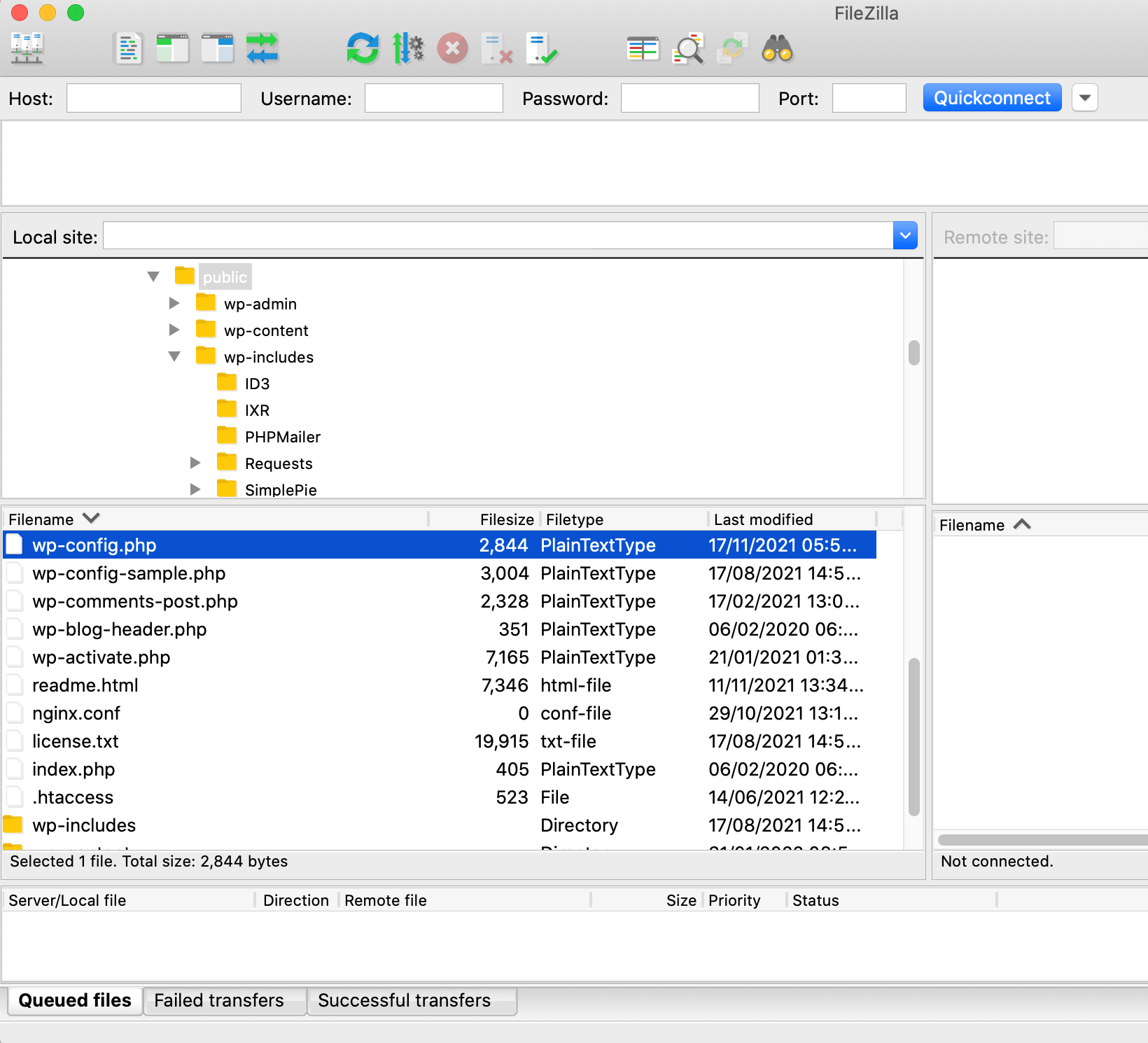 ไฟล์ wp-config.php ผ่าน FTP