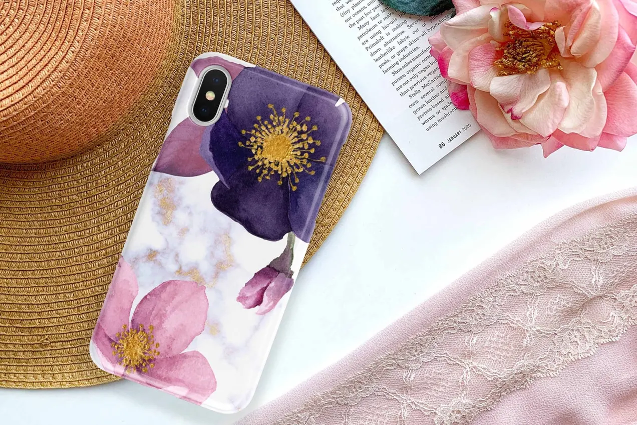 เคสโทรศัพท์ลายดอกไม้ข้างหมวก