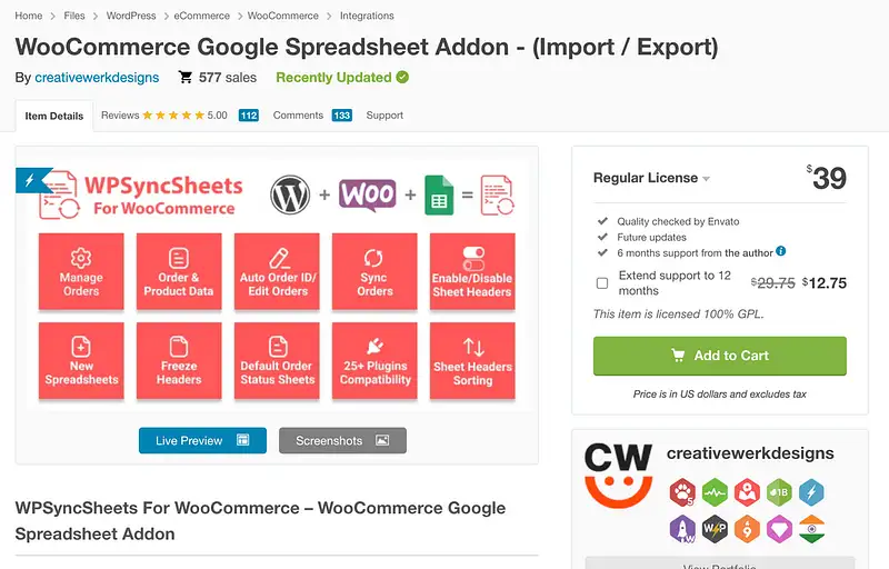 Wtyczka WooCommerce Google Sheets Addon
