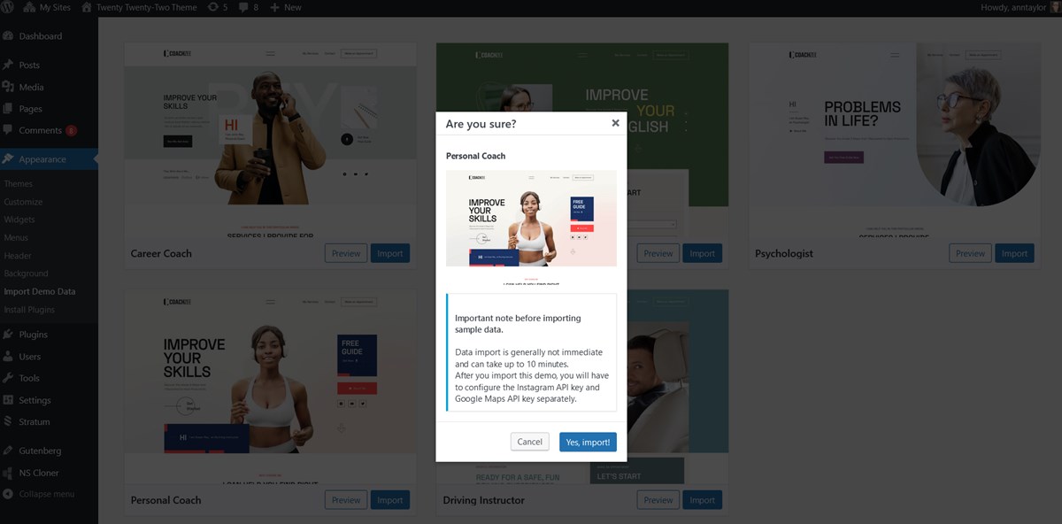 installation du thème wordpress pour entraîneur personnel