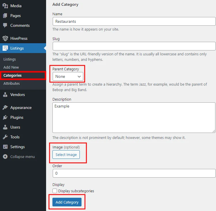 Procesul de adăugare a unei noi categorii de înregistrare pe un site web de membru.