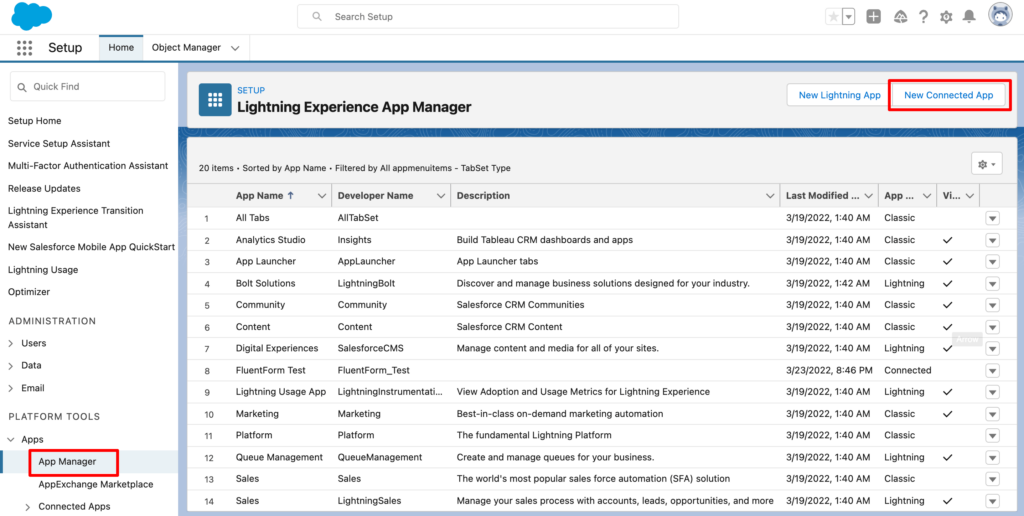 SalesForce Nowa aplikacja