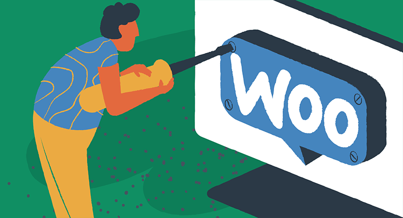 キャラクターがWooCommerceのロゴを壁に取り付けます