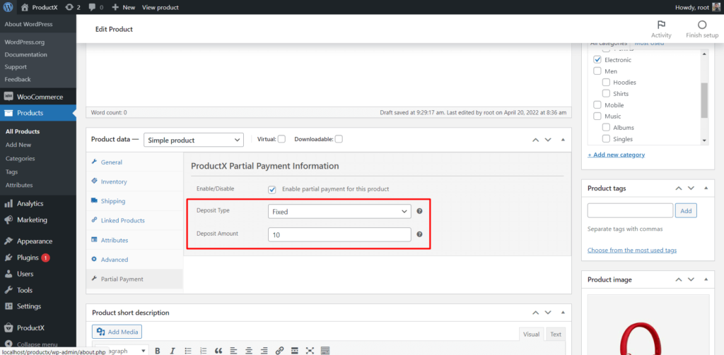 Présentation de l'addon de paiements partiels WooCommerce pour ProductX 6 Add deposit amount
