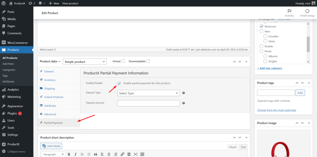 Présentation de l'addon de paiements partiels WooCommerce pour ProductX 5 Enable Partial Payment
